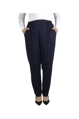 Kadın Beli Lastikli Boru Paça Pantolon Lacivert