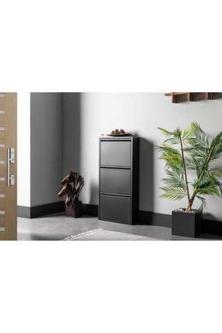 Gowoll 3 Raflı Metal Ayakkabılık Siyah Ayakkabı Rafı Metal Ayakkabı Dolabı