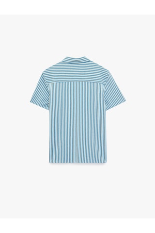 Koton Regular Fit Kısa Kollu Klasik Yaka Çizgili Gömlek Mavi Çizgili 6sam60001hk