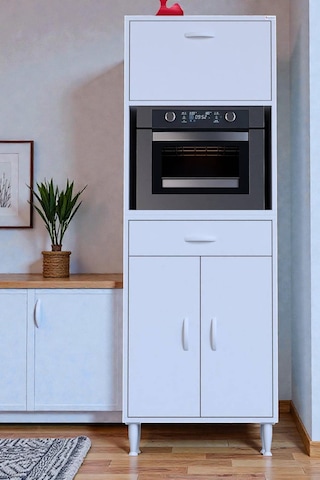Eliusta Avelin Kapaklı Mini/midi Fırın Dolabı 60 Cm Beyaz Çok Fonksiyonlu 60x163,4x32,5 Cm Mutfak Dolabı Beyaz