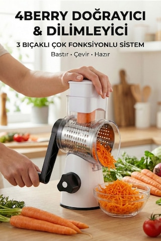 Fb-115 3 Bıçaklı Döner Doğrayıcı Ve Dilimleyici Vakumlu Tabanlı Çok Fonksiyonlu Rende Gri