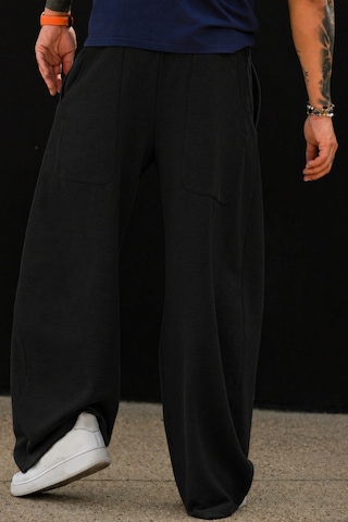 Tarz Cool Erkek Oversize Eşofman Altı Bağcıklı Rahat Kalıp Günlük Basic Jogger Pantolon Siyah