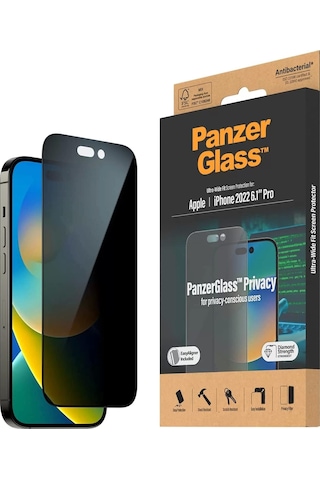 PanzerGlass™ Clear Glass Ekran Koruyucu Apple Uyumlu iPhone 14 Pro Hayalet (Gizlilik) için PanzerGlass™ Clear Glass Ekran Koruyucu Apple Uyumlu iPhone 14 Pro Hayalet (Gizlilik) için