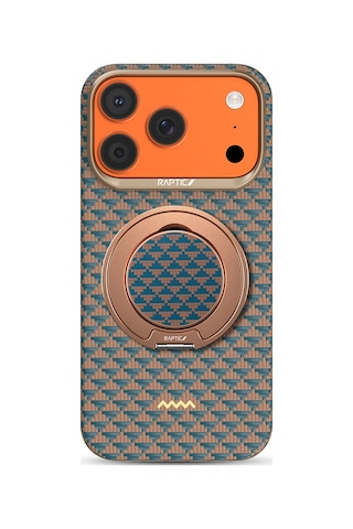 Apple iPhone Uyumlu 17 Pro Kılıf Raptic 2in1 Bundle Kit Aramid Skin Destiny Serisi Stand Ve Kapak Gold-mavi