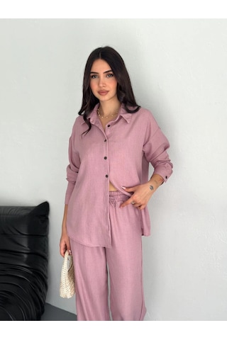 Gömlek Pantolon İkili Takım - Toz Pembe Çok Renkli