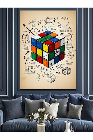 Ahşap Tablo Rubik Küpü Çizim Sanatı