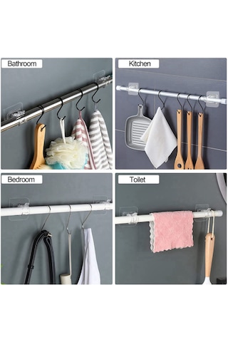 Konesam Perfore Olmayan Perde Demiri Braketi - Şeffaf, Ev Ve Ofis İçin Pratik 20 Adet Askı