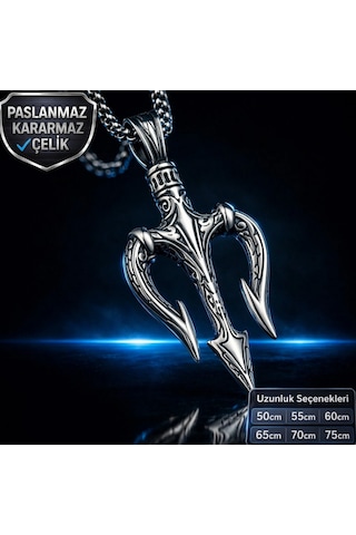 Paslanmaz Çelik Mitolojik Poseidon Trident Üçlü Mızrak Kolye