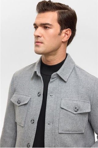 Gri Slim Desenli Klasik Yaka Mont Gri