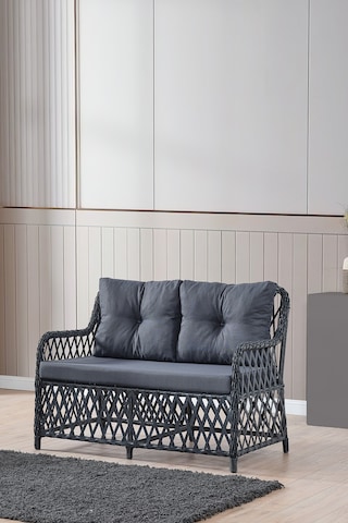 Roma Rattan Bahçe Balkon Takımı 2+1+1 Cam Masalı Antrasit