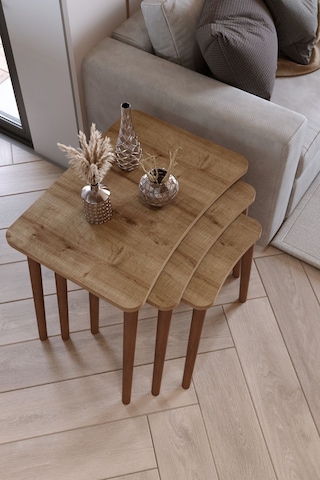 Zuesse Dizayn Reyhan 3lü Zigon Sehpa & Yan Sehpa Ahşap Ayaklı Salon Seti Çay Sehpası - Ceviz