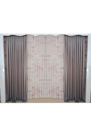 Gri Renk Fon Kadife Perde Çift Kanat 1/3 Sık Pileli Dikim V-43 Gri