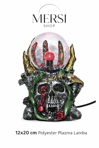 Kafatası Figürlü Polyester Plazma Lamba Dekoratif Masa Lambası 12x20 Cm Açık Gri