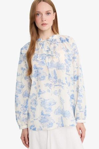 Defacto Relax Fit Çiçek Desenli Vual Uzun Kollu Gömlek Tunik F4558ax25hsbe751 Mavi