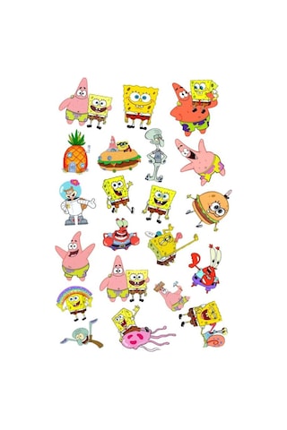 Sünger Bob Temalı Sticker Etiket Seti - Sponge Bob Sticker - Laptop Notebook Telefon 21x30cm