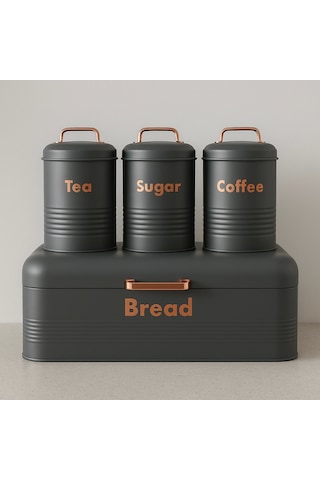 4 Lü Mutfak Seti Ekmeklikçay Kahve Şekerlik Gri 43x20 Gri