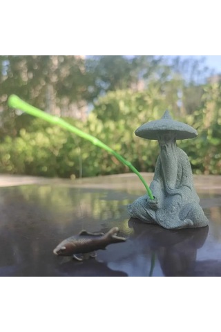 Yaleker Mini Balıkçı Heykeli: Yapay Taştan Yapılmış, Su Ortamları İçin Güvenli Ve Dekoratif Hobi Aksesuarı