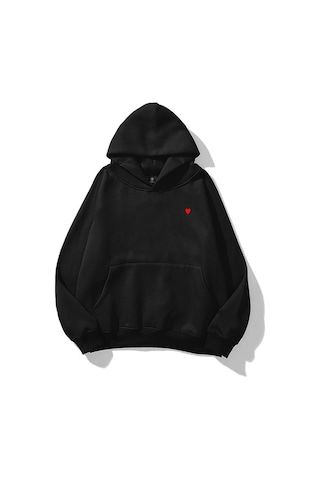 Tarzsokak Kadın Minik Kalp Sweatshirt Siyah