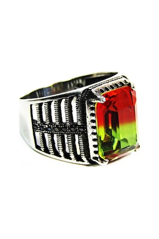 Gümüş Kare Turmalin Taşlı Erkek Yüzük