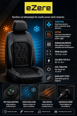 Ezere Coolseat 12v Araç Koltuk Soğutucu Ve Isıtıcı Fanlı Minder 3 Kademeli