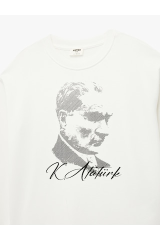 Koton Atatürk Baskılı Uzun Kollu Bisiklet Yaka Pamuklu Sweatshirt Ekru 6wkg10422ak Ekru