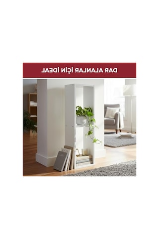 Modern Minimalist 2 Raflı Dekoratif Kitaplık, Dikey Tasarım Abanoz - Beyaz