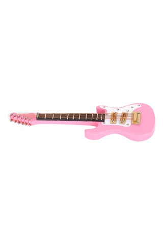 Vkemall 10 Cm Ahşap Pembe Mini Gitar Dekorasyonu - Ornament, Koleksiyon Eşyası Ve Hediye Seti Stand + Kutusu İçerir