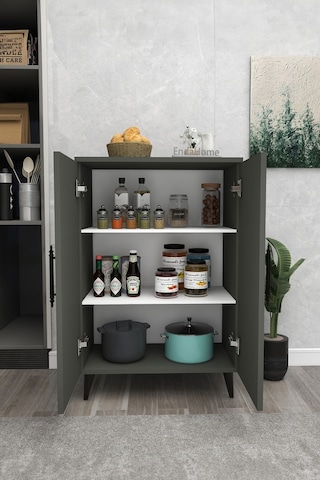 Pegasus 3 Raflı 2 Kapaklı Çok Amaçlı Dolap Mutfak Banyo Balkon Erzak Killer Dolabı - Antrasit