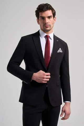 İmza Düz Gabardin Mono Yaka Tam Astar Beli Lastikli Esnek 6 Drop Slim Fit Takım Elbise 1001250155 Siyah