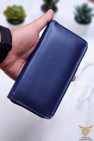 Xclub Model Unisex Telefon Bölmeli El Geçmeli Kordonlu Deri Portföy Kartlık Uzun Cüzdan Lacivert Siyah