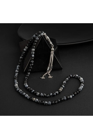 Sertifikalı Karlı Obsidyen Doğal Taş Tesbih 99luk 6mm
