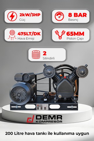 Kompresör Kafası 3 Hp Çift Piston 8 Bar Kafa Grubu Id2065b