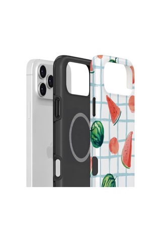 Apple iPhone Uyumlu 17 Pro Max Vorian Çift Katmanlı Magsafe Kılıf Watermelon Grid