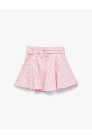 Koton Fiyonk Detaylı Pileli A Kesim Pötikare Etek Pembe Ekose 6skg70061aw