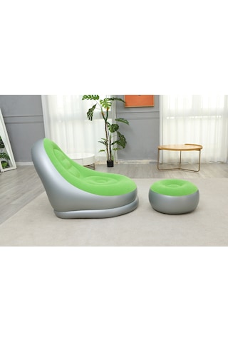 Ikkb Şişme Tembel Koltuk Pedal İle İki Parçalı Taşınabilir Dış Mekan Mobilya Ayak Pompalı Yeşil Yeşil