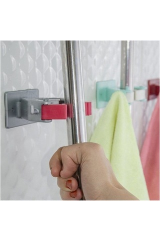 3 Adet - Paspas Süpürge Fırça Ve Mop Askısı Sap Tutucu Mutfak Ban