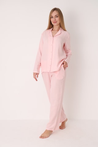 Nbb Kadın Pembe Straight Önden Düğmeli Pijama Takım Pembe