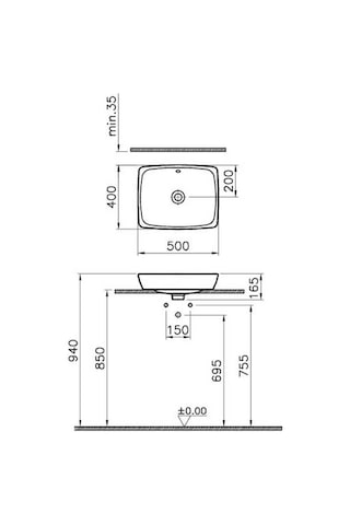 VitrA Metropole 5667B003-0012 Tezgah Üstü Lavabo Beyaz 50 CM