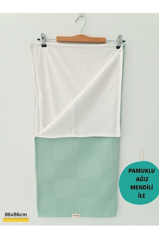 S.kahve Kız Erkek Bebek Battaniyesi Pike %100 Pamuklu Doğal Organik Uyku Çift Taraflı Örtü 86x86cm Yeşil
