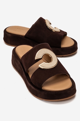 Luvishoes Blaze Kahverengi Süet Hakiki Deri Kadın Terlik