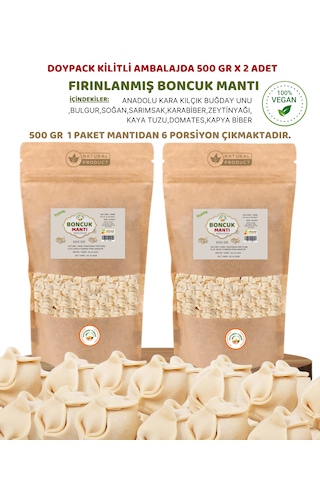 Naturel Fırınlanmış Vegan Boncuk Mantı 500 Gr X 2 Adet