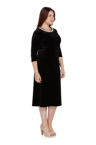 Nidya Moda Büyük Beden Yaka Pilili Elbise-4074S Siyah