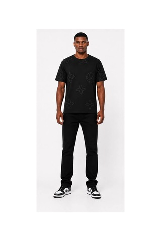 Hzr Wear %100 Pamuk Regular Fit Bisiklet Yaka Kısa Kollu Kabartma Baskılı Erkek Tişört Siyah