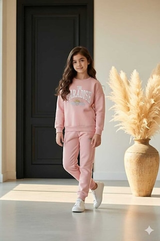 Bubiee Baby Kız Çocuk Pembe 'the Paradise' Baskılı 3 İplik Şardonlu Alt Üst Eşofman Takımı