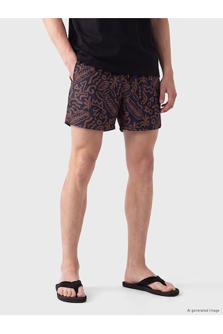 Lcw Swımwear Kahverengi Kısa Boy Desenli Erkek Deniz Şortu