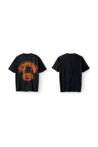 Bumeta Happy Halloween Oversize Unisex Tişört T-shirt Siyah