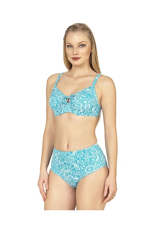 Endeep Kadın Balenli Destekli Şal Desen Yüksek Bel Bikini Takımı Yeşil