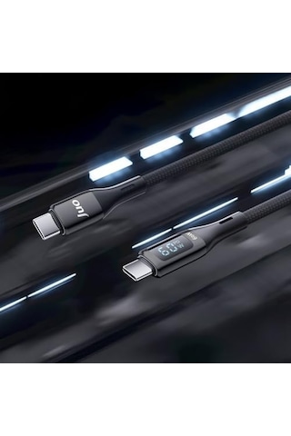 60w Dijital Led Ekranlı Örgülü Usb Type-c To Type-c Hızlı Şarj Ve Data Kablosu 1 Metre