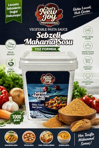 Sebzeli Makarna Sosu 1000 Gr Vegetable Pasta Sauce - Helal Belgeli, Yerli Üretim