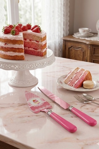 Rooc Cupcake Ve Kalp Desenli Pembe 2 Parça Pasta Servis Seti Renkli